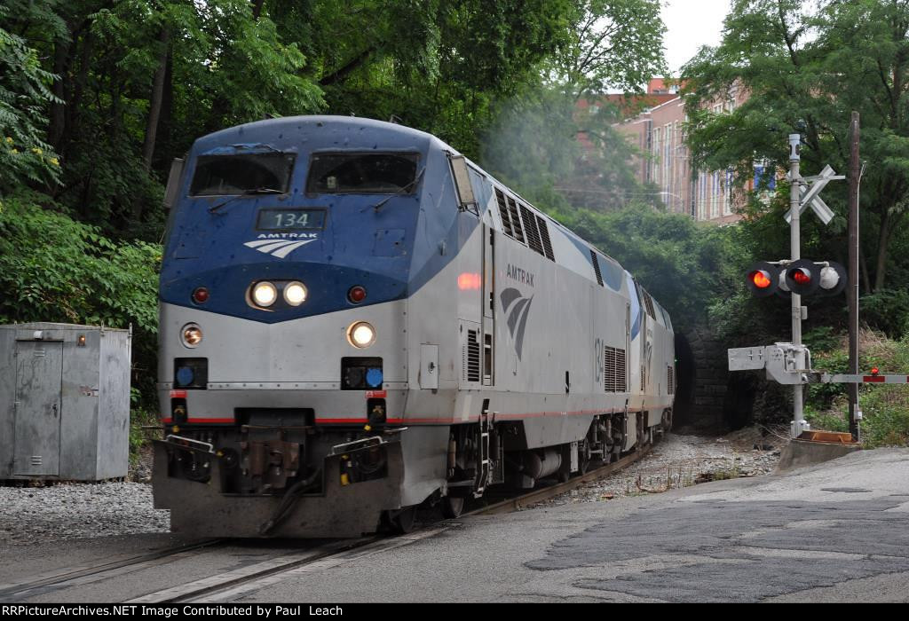 Late running eastbound "Capitol Limited" exits the tunnel in Panther Hollow